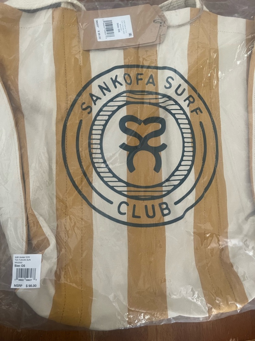 Faherty Striped Canvas Tote - Mustard & Cream with Navy Logo